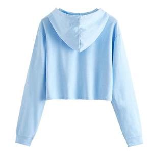 Sweat-shirt court à capuche en molleton tricoté pour femme, imprimé uni, décontracté, en polyester/coton, anti-boulochage, hiver - Product Image 3