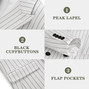 Traje de Hombre Cruzado a Rayas Estilo Británico, Corte Regular, Cuello de Solapa, Antiarrugas, Poliéster, Ropa de Negocios - Product Image 4