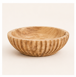 Hand-Carved Solid Wood Serving Bowl Eco-Friendly Ribbed Fruit Bowl with Food-<b>Safe</b> Finish <b>for</b> Rustic <b>Home</b> Decor and Salad Serving - Product Image 3