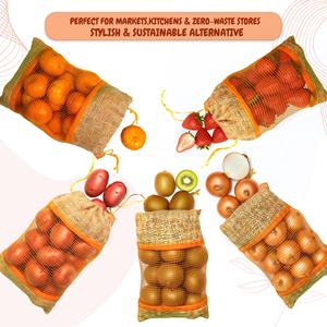 Bolsa de malla de yute biodegradable con cordón, 38*28cm, reutilizable, transpirable, para compras, soporta hasta 5 KG de frutas y verduras - Product Image 6