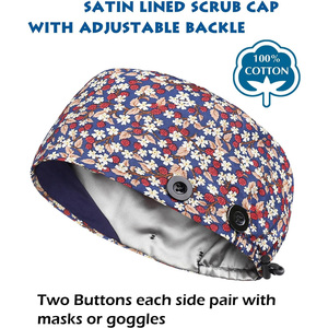 Floral Print Surgical <b>Cap</b> with Buttons Unisex Hospital Uniform Accessories Woven Cotton Blend <b>Scrub</b> Hat Needle Detection - Product Image 5