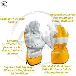 Meilleur fournisseur, gants de travail en cuir robustes, nouvelle collection, avec manchette en toile orange, paume renforcée, double couche de cuir - Product Image 6