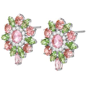 Pendientes Redondos de Cristal Rosa y Verde, Joyería de Moda para Mujer, Pendientes Florales, Accesorio Elegante y Brillante, Regalo para Fiesta - Product Image 2