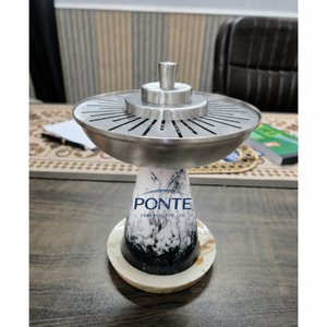 Quemador de incienso árabe de lujo con base de mármol y tapa metálica, incensario premium de Oud Mubkhar para fragancia de hotel - Product Image 1