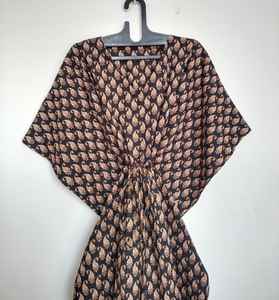 Robe kaftan en coton faite à la main à imprimé cachemire, style bohème, pour la plage, taille unique, tenue de villégiature - Product Image 3