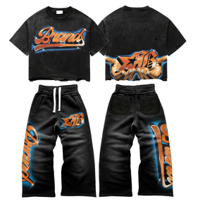 Conjunto Deportivo de 2 Piezas para Hombre, Sudadera con Capucha y Cremallera Completa con Logotipo Personalizado Impreso en DTG, Pantalones Cortos de Felpa con Lavado Ácido Vintage, Secado Rápido, Verano - Product Image 1