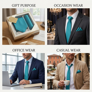 Cravate en soie jacquard cyan unie pour homme |   Coffret Cadeau Premium Luxe pour Cravate Formelle, Mariage ou Soirée d'Affaires |   Inde 2026 Elite Wear Pro - Product Image 3