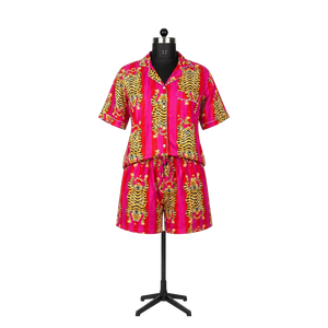 Conjunto de Pijama con Estampado de Tigre y Rayas para Mujer, Camisa de Manga Corta de Algodón, Pantalones Cortos, Pijama Informal, Conjunto Coordinado Hecho a Mano - Product Image 1