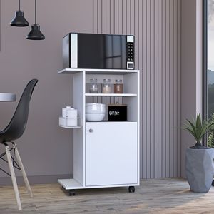 Carrello da Cucina Bianco a Porta Singola con Quattro Ruote, Design a Clip e Funzione Isola - Product Image 1