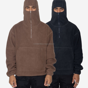 New Coming Stylish Custom Embroidered Plain Dyed <b>Sherpa</b> Fleece Balaclava Zipper-Up Hoodie Unisex Men Winter Heavyweight - Product Image 1