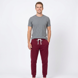Pantalones Deportivos Transpirables Color Granate para Hombre, Cintura Elástica con Cordón, Joggers Casuales, 100% Algodón Tejido, Peso Medio, para Otoño, Cómodos - Product Image 5