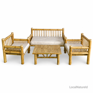 Conjunto de Muebles de Jardín de Bambú y Madera Maciza, Sofá de Patio con Cojines y Mesa de Centro, Estilo Moderno, Asientos para 4 Personas - Product Image 1