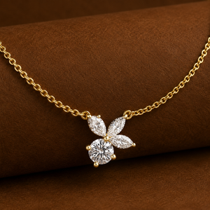 Brilliant Cut Lab Grown Diamond Classic Floral Chain Necklace 14K 18K <b>Solid</b> <b>Gold</b> Rhodium Plated E Color Minimalist <b>Pendant</b> Charm - Product Image 1