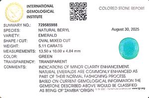 พลอยมรกตสีเขียวรูปไข่ 5.11 กะรัต จากแซมเบีย แบบเม็ดเดี่ยว EOIWK-235 - Product Image 6