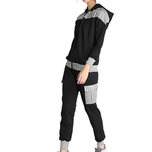 Ensemble de survêtement bicolore pour femme, veste à capuche zippée et pantalon cargo, tenue de sport décontractée, coupe ajustée, idéal pour l'entraînement - Product Image 3