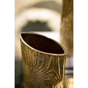 Satin Finish Modern Brass Tabletop <b>Vase</b> Handmade With Ribbed Texture <b>Gold</b> Finish 12.5 In Height 8 In Width Decorative Art Piece - Product Image 2