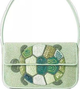 Embroidered Green Turtle <b>Seed</b> Beaded <b>Storage</b> Bag Women Shoulder Bag Designer Handbag Fashion Purse Evening Tote Wedding Clutch - Product Image 1