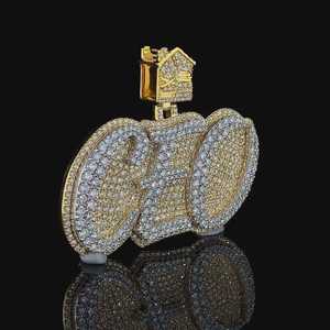 Pendentif personnalisé en moissanite taille brillant, en argent 925 plaqué or, style hip-hop classique, unisexe, bicolore, avec attache Home Bail pour homme - Product Image 2