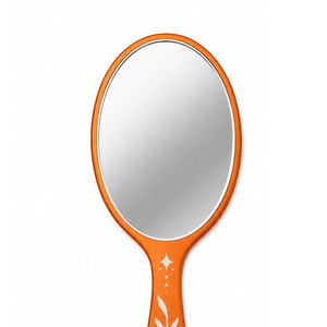 Oval Handheld Makeup <b>Mirror</b> with Butterfly and Moon Design Orange Plastic Frame Single Side Desktop <b>Mirror</b> - Product Image 4