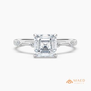 แหวนหมั้นทรง Asscher Cut ประดับโมอิสซาไนต์ ชุบทองคำสีกุหลาบ เงินแท้ 925 สไตล์วินเทจ ประดับเพชร 5 เม็ด - Product Image 1