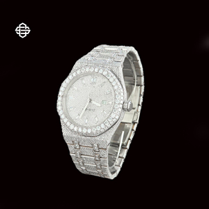 Montre tendance de luxe pour homme, cadran quartz ETA Moissanite, entièrement sertie de diamants, boîtier polygone en acier inoxydable 20 mm, verre - Product Image 3