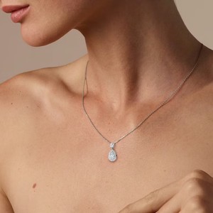 Trendy 925 Sterling <b>Silver</b> Bezel Setting Pear Shaped White Sapphire with Natural IJ Diamond Pendant <b>Necklace</b> for Women - Product Image 3