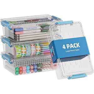 Set di 4 Astucci Trasparenti Extra Large in Plastica, Organizzatori per Matite e Pennarelli, Contenitori Impilabili per Artigianato, Nuova Categoria di Prodotti - Product Image 1