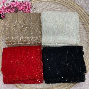 ผ้าส่าหรีสไตล์บอลลีวูดแบบตาข่ายลายผีเสื้อ ประดับเลื่อม ปักลาย C-Pallu พร้อมขอบลายอาร์โค  ชุดส่าหรีแบบยังไม่เย็บติดเสื้อ - Product Image 6