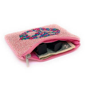 Monedero de mano con cuentas y signo de la paz floral, color rosa, estilo retro bohemio, mini cartera con cremallera, accesorio de boutique al por mayor para festivales - Product Image 3