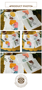 Illustrations de jeunes filles gracieuses brodées sur lin naturel, ajoutant une élégance artistique et un charme moderne aux cocktails et aux réceptions. - Product Image 3