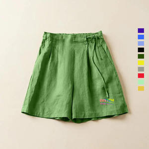 Shorts de Verano para Mujer, de Algodón y Lino, con Botones y Cordón Ajustable en la Cintura Elástica, Corte en A, Pierna Ancha, Casuales - Product Image 6