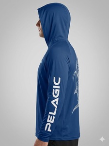 Men's Blue Long Sleeve Waterproof Quick Dry Fishing <b>Hoodie</b> White Marlin Print UPF 50+ <b>UV</b> <b>Protection</b> 100% Polyester Pullover - Product Image 5