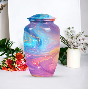 Aluminum Cremation Urn Adult <b>Ashes</b> Memorial <b>Keepsake</b> Vessel with Velvet Drawstring Pouch Custom Pattern - Product Image 2