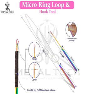 Rainbow Color Hair Extension Loop <b>Needle</b> Micro Links Beads <b>Threader</b> Flexible Wire Pulling Hook Stylist Hairdressing Tool Set - Product Image 6