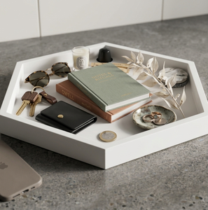 Minimalist Catchall Dish Modern Coffee <b>Table</b> Decor Scandi Style White MDF Lacquer Handpainted Non-Toxic <b>Vanity</b> Dish Lacquer Tray - Product Image 3