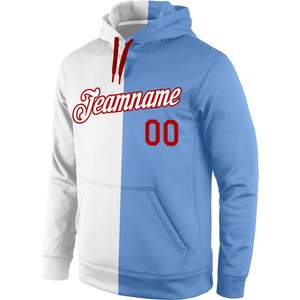 Custom Stitched White Light Blue Red Split Sports <b>Pullover</b> Hoodie Personalized Team Name Number Fashion Sweatshirt for <b>Men</b> Women - Product Image 2