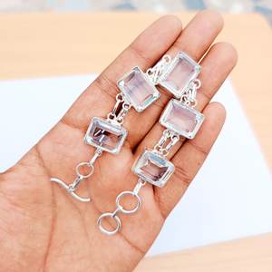 กำไลข้อมือพลอยโทแพซสีขาวชุบเงินแท้ ดีไซน์หรูหรา ทำมือ ปรับขนาดได้ สำหรับผู้หญิง ของขวัญสุดหรู - Product Image 3