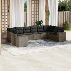 Conjunto de Sofá de Jardín de Ratán PE Gris y Acero con Recubrimiento en Polvo con Tela de Poliéster, Colección de Muebles Elegantes para Exteriores - Product Image 1
