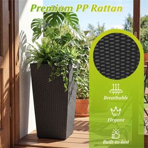 Set of 3 Stackable Tall PP Rattan Wicker <b>Plant</b> Pots with Metal <b>Frame</b> and Inner Pots Indoor Outdoor Use - Product Image 5