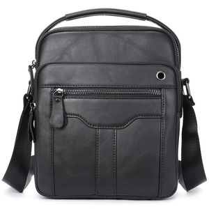 Men's Genuine Leather Shoulder <b>Bag</b> 7 Inch Zipper Closure Business Work <b>Crossbody</b> <b>Bag</b> <b>Large</b> Capacity All Seasons - Product Image 1