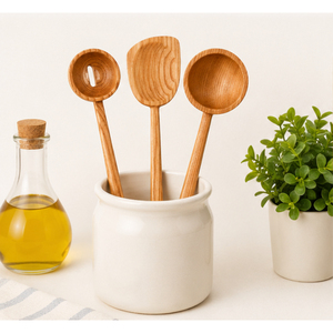 Ensemble de spatules de cuisine en bois écologiques, résistantes à la chaleur, ustensiles en bois naturel, manche long, design moderne, 4 pièces, louche à soupe - Product Image 2
