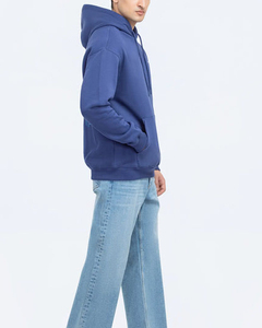 <b>Mens</b> Blue Hooded Fleece Sweatshirt Regular Fit Cotton Casual <b>Pullover</b> with Kangaroo Pocket Autumn Wear - Product Image 2
