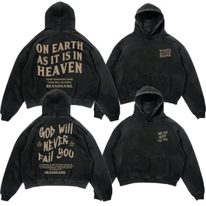 Sweat à capuche vintage délavé pour hommes de haute qualité 100% coton personnalisé Stone Wash imprimé motif solide sans ficelle col à capuche pour l'hiver - Product Image 1