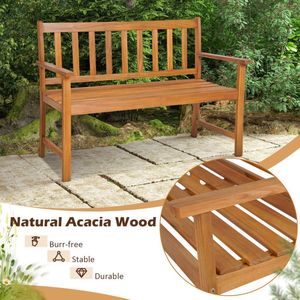 Panca da Esterno in Legno di Acacia con Schienale per Giardino, Patio, Scuola, Ospedale, Palestra - Product Image 6
