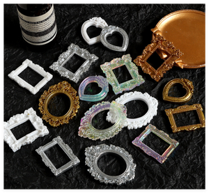 Cadre photo en résine plat, mini ornement DIY, style européen vintage, en or antique, blanc, argent, forme cœur, carré, ovale, rectangle, vente en gros - Product Image 1