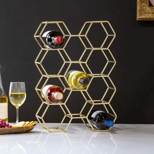 Porte-bouteilles en métal doré en forme de nid d'abeille, support de rangement pour 11 bouteilles, présentoir à vin géométrique hexagonal moderne - Product Image 3