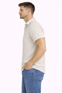 Camisa de Manga Corta Texturizada Beige para Hombre, con Botones, Cuello Clásico, Informal, para Verano, con Puños Enrollados, Ligera y Transpirable - Product Image 2