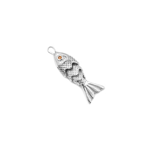 Pendentif breloque en laiton plaqué argent avec zircone cubique orange en forme d'œil de poisson pour la fabrication de bijoux et colliers - Product Image 1