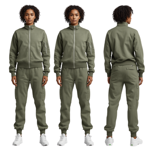 Ensemble veste zippée à col haut et pantalon cargo pour femme - Product Image 4