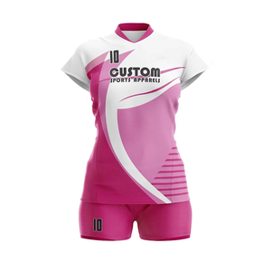 Volleyball Uniform Women Pink White Curve Sublimation <b>Short</b> Sleeve Jersey <b>Shorts</b> Set OEM - Product Image 2